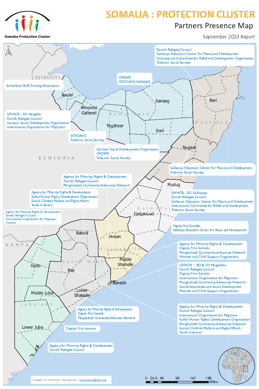 Somalia Protection Cluster Partners Presence Map Sept 2023 Global Protection Cluster