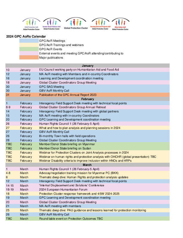 2024 GPC and AoRs Calendar Global Protection Cluster
